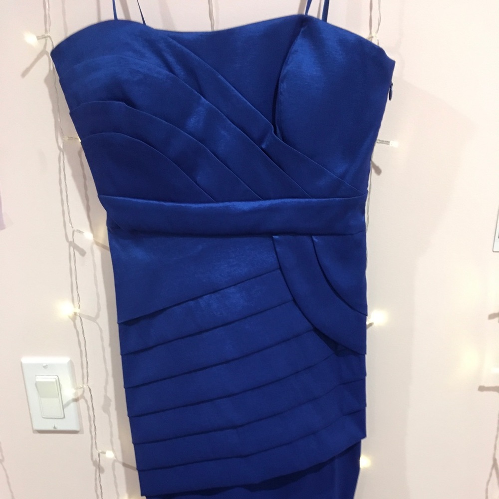 blue strapless dress